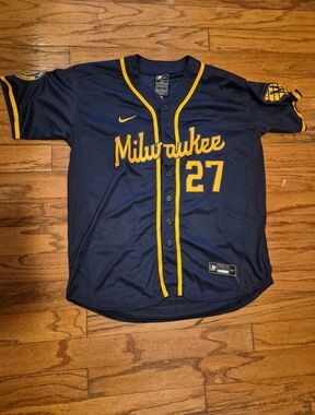 Milwaukee Brewers Willy Adames Nike Authentic Baseball Jersey Mens Sz 44 Or M